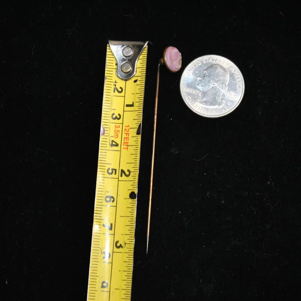 Antique Small Round Pink Glass Cameo Stick / Tie Pin